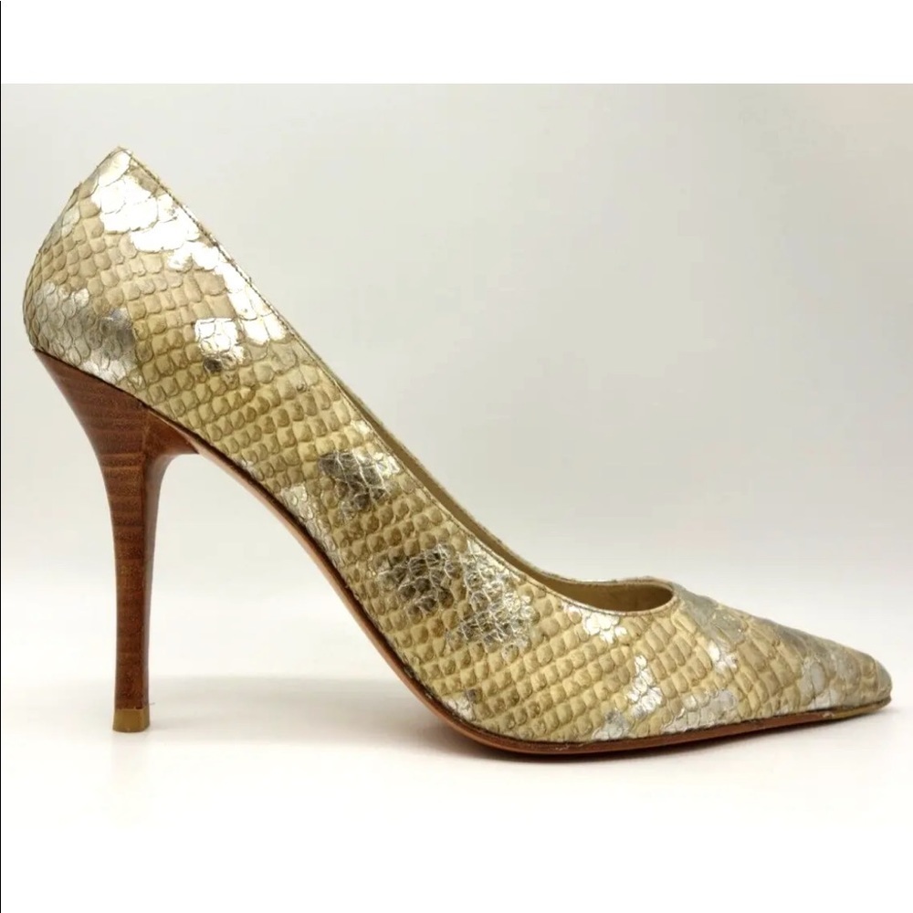 Stuart Weitzman Metallic Gold Snakeskin Heels Pumps stiletto shoes almost new 10